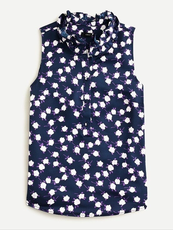 J. Crew Tops - J. Crew Ruffleneck Sleeveless Top In Scattered Peony Print